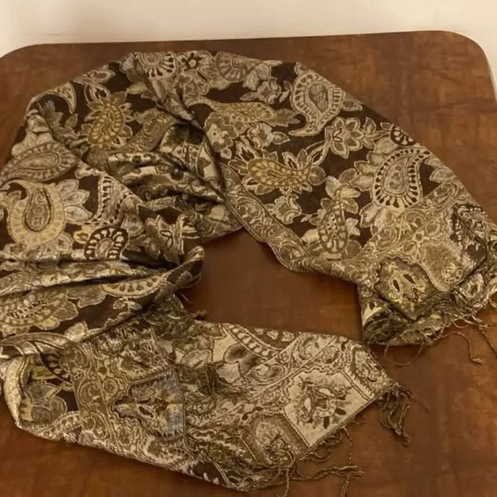 Rare Vintage Double Sided Pashmina Shawl‎ Hand Embroidery